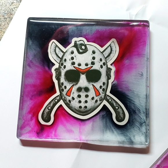 Jason Themed Coasters + Holder/Horror/Resin Coasters/Square/5pc plus holder - Picture 8 of 12